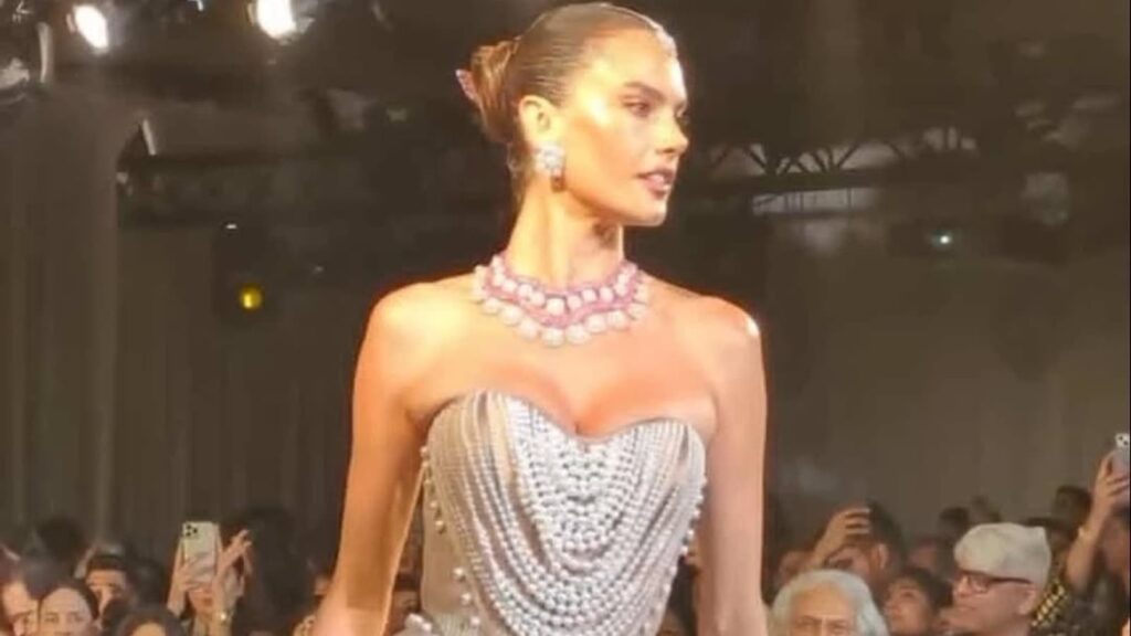 Alessandra Ambrosio dazzles in a silver saree and lehenga for Manish Malhotra